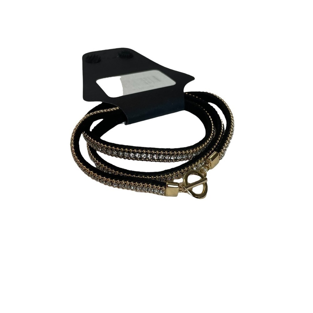 Rhinestone and Faux Suede with Gold Accent Toggle Closure Bracelet by Gennaro - Picture 2 of 5